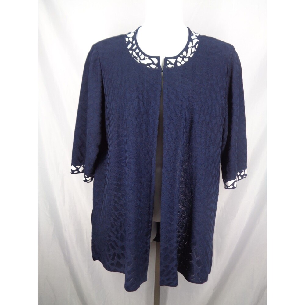 Ming Wang Blue Jacquard Knit Cardigan Sweater Plus Size 2X